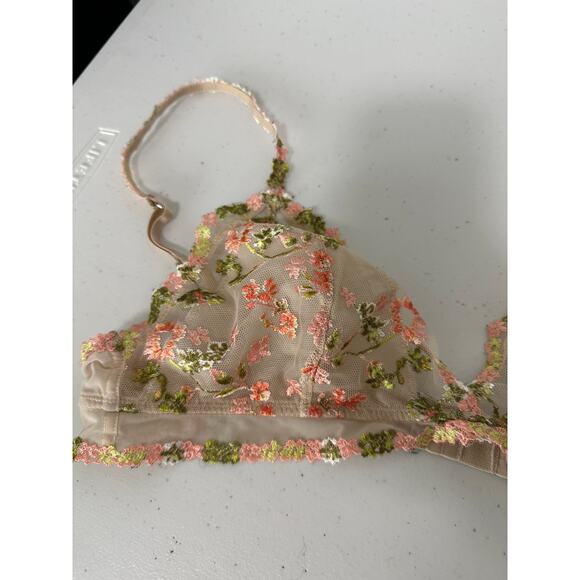 Aerie Women Medium Sandalwood Green Floral Lace Bralette Embroidery Mesh Unlined - Picture 5 of 9